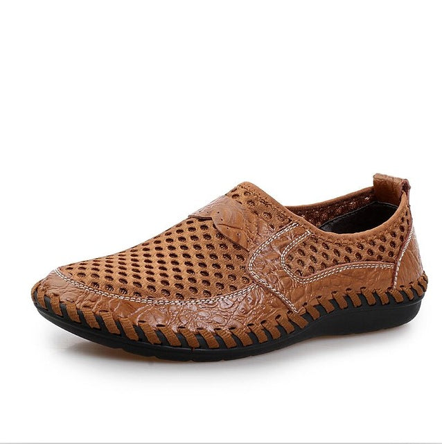 2017 Summer Breathable Mesh Shoes Mens Casual Shoes Genuine Leather Slip On Brand Fashion Summer Shoes Man Soft Comfortable