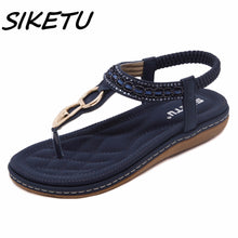 SIKETU new women Bohemia Flat sandals shoes woman String Bead flip flop Metal Decoration beach sandals casual shoes size 35-45