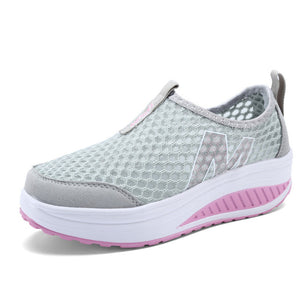 New Women's Shoes Casual Sport Fashion Shoes Walking Flats Height Increasing Women Loafers Breathable Air Mesh Swing Wedges Shoe