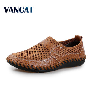 2017 Summer Breathable Mesh Shoes Mens Casual Shoes Genuine Leather Slip On Brand Fashion Summer Shoes Man Soft Comfortable