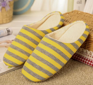 RASS PLE Striped Soft Bottom Home Slippers Cotton Warm Shoes Women Indoor Floor Slippers Non-slips Shoes For Bedroom House