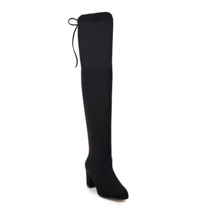 QUTAA 2017 Ladies Autumn/Spring Shoes Square High Heel Women Over The Knee Boots Scrub Black Woman Motorcycle Boots Size 34-43