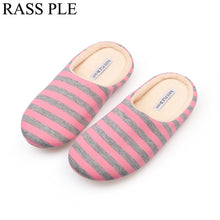RASS PLE Striped Soft Bottom Home Slippers Cotton Warm Shoes Women Indoor Floor Slippers Non-slips Shoes For Bedroom House