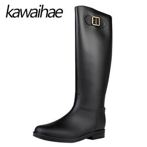 PVC Knee High Women Boots Rubber Shoes Female Waterproof Rainboots Kawaihae Brand Knight Riding Boots 908
