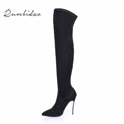 Rumbidzo 2017 Autumn Winter Women Boots Stretch Slim Thigh High Boots Fashion Over the Knee Boots High Heels Shoes Woman Sapatos