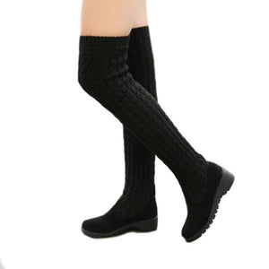 2017 Fashion Knitted Women Knee High Boots Elastic Slim Autumn Winter Warm Long Thigh High Boots Woman Shoes Size 40 WBS539