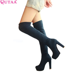 QUTAA 2017 New Women Boots Sexy Fashion Over the Knee Boots Sexy Thin Square Heel Boot Platform Woman Shoes Black size 34-43