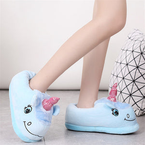 Lovely Cartoon Home Slippers For Men&Women Warm Soft PP Cotton Plush Indoor Unicorn House Shoes unicornio licorne Fit Cosplay