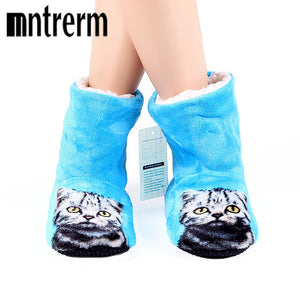Mntrerm Brand Women Cute 3D Cat Print Slippers Beach Thick warm Winter Slippers Zapatos Mujer Home Indoor Plush Flat With Shoes