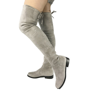 Thigh High Flat Boots Women Over the Knee Boots Comfort Fall Winter Faux Suede Boots Fashion Shoes Woman Black Dark Gray Wine