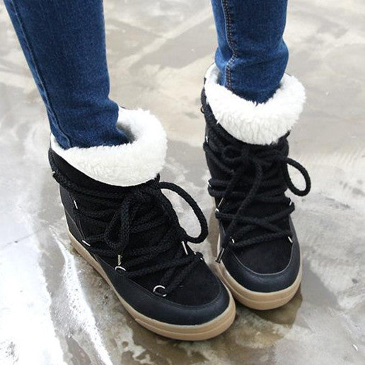 Hot Sale 2017 Winter Boots Women Shoes Hidden Wedge Heels Boots Women Elevator Shoes Lace-up Casual Shoes For Women Ankle Boots