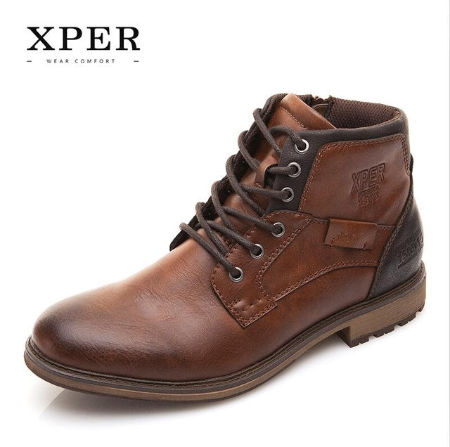 XPER Autumn Winter Men Boots Big Size 40-48 Vintage Style Men Shoes Casual Fashion High-Cut Lace-up Warm Hombre #XHY12504BR