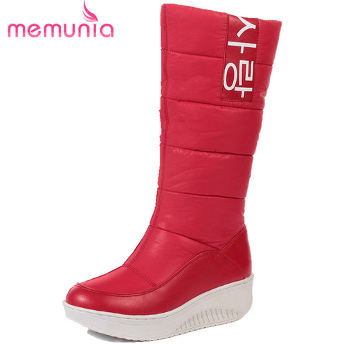 MEMUNIA SIZE 35-44 Ladies snow boots wedges heels slip on women winter boots fur inside mid calf boots sweet shoes