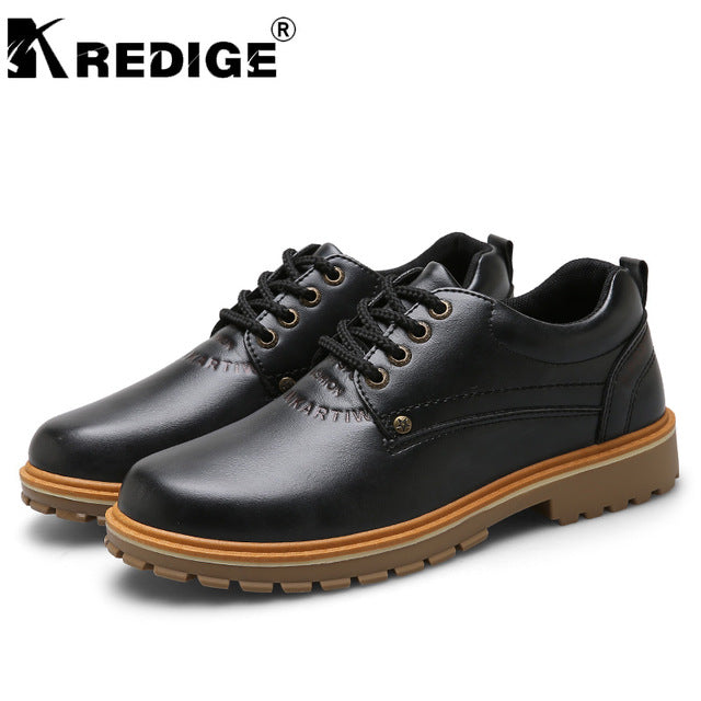 KREDIGE PU Lace-Up Low Casual Shoes Mens New Breathable Round Toe Retro Shoes Non-Slip Soles Height Increasing Male Shoes 39-44