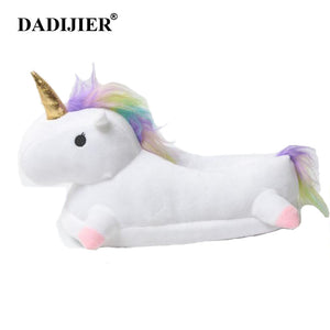 DADIJIER NEW Slippers 2017 Winter lovely Home Slippers Cartoon Plush Chausson Licorne White Shoes Women Unicorn shoes ST219