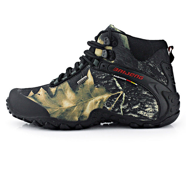 Bjakin Waterproof Men Hiking Shoes High Top Canvas Fishing Shoes Mountain Climbing Boots High Quality Hunting Sneakers Khaki