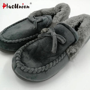 novelty cotton winter Bow tie men slippers soft keep warm solid plush home grey brown indoor shoes with fur cotton-padded shoes
