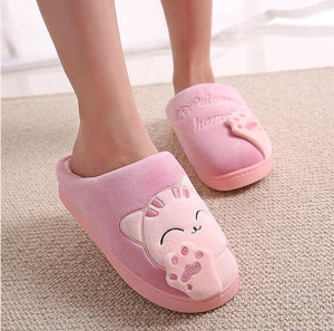 Women Winter Autumn Home Slippers Ladies Cartoon Cat Shoes Non-slip Soft Warm Slippers Indoor Bedroom Loves Couple Floor Shoes