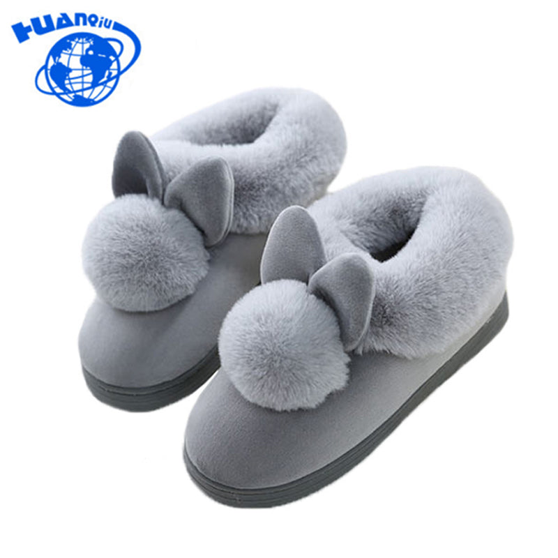 HUANQIU 2017 Lovely Rabbit ears Soft Home Slippers Cotton Warm