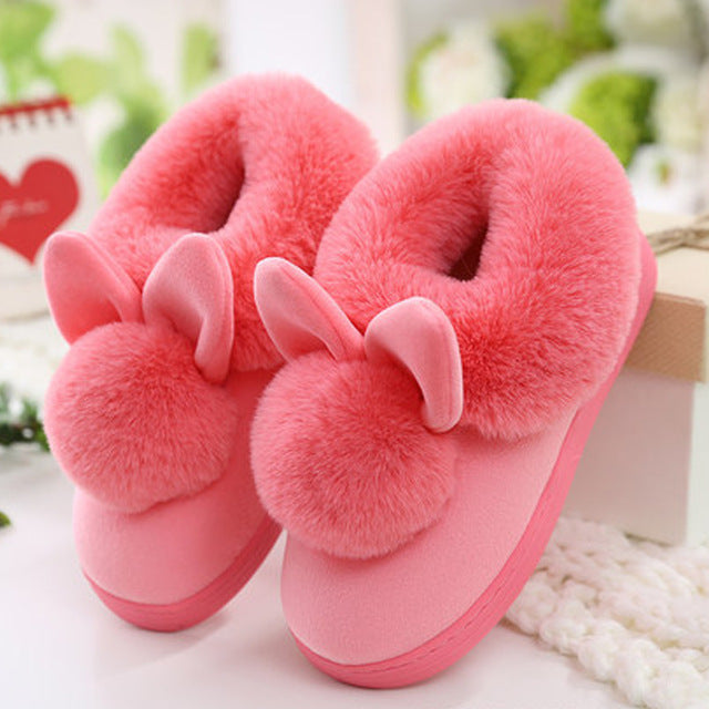 HUANQIU 2017 Lovely Rabbit ears Soft Home Slippers Cotton Warm Women's Winter Slippers Casual Indoor Slippers In 4 colors PP25