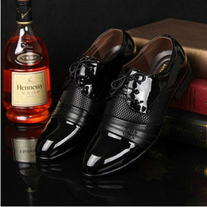 COSIDRAM Hollow Outs Breathable Men Formal Shoes Pointed Toe Patent Leather Oxford Shoes For Men Dress Shoes Business RME-303
