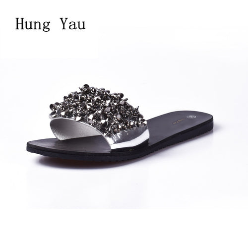 Women Sandals Flips Flops 2017 Summer Style Shoes Woman Wedges Sandals Fashion Rivet Crystal Platform Female Slides Ladies Shoes