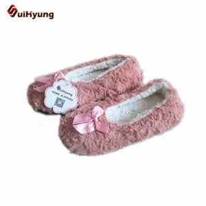 Suihyung Winter Warm Home Women Slippers Cotton Shoes Plush Female Floor Shoes Bowknot Fleece Indoor Shoes Woman Bedroom Slipper