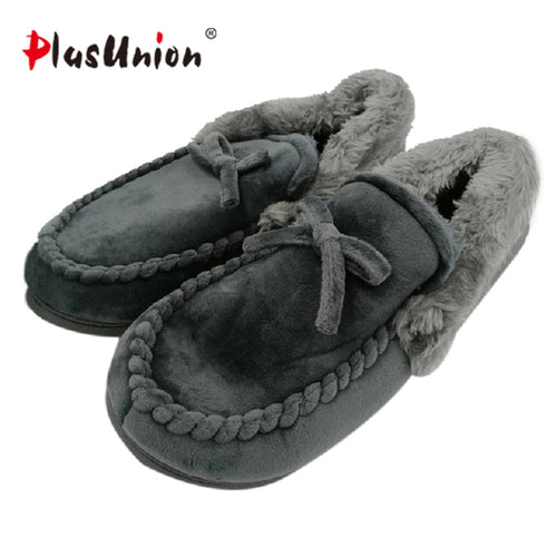 novelty cotton winter Bow tie men slippers soft keep warm solid plush home grey brown indoor shoes with fur cotton-padded shoes