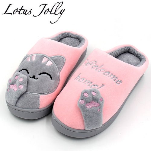 Women Winter Home Slippers Cartoon Cat Home Shoes Non-slip Soft Winter Warm Slippers Indoor Bedroom Loves Couple Floor Shoes