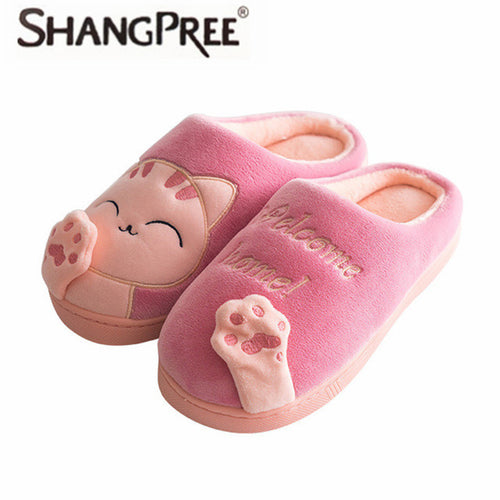 Women Winter Autumn Home Slippers Ladies Cartoon Cat Shoes Non-slip Soft Warm Slippers Indoor Bedroom Loves Couple Floor Shoes