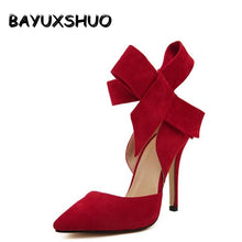 BAYUXSHUO Women Big Bow Tie Pumps Butterfly Pointed Stiletto Shoes Woman High Heels Plus Size Wedding Shoes Bowknot advisable