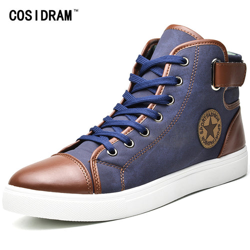 COSIDRAM Fashion High Top Men Shoes Canvas Men Casual Shoes For Autumn Winter Male Footwear Patchwork Plus Size 45 46 47 RMC-165