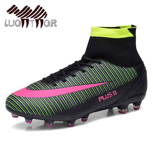 LUONTNOR Professional Mens Football Boots High Ankle Cleats Soccer Shoes Training Football Ankle Boots Long Spikes Big Size 46