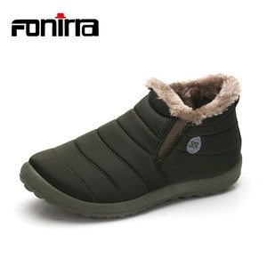 FONIRRA Men Snow Boots Solid Color Warming Fabric Slip-on Ankle Boots for Male Winter Outdoor Shoes Plus size 38-48 261