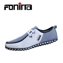 2018 Summer Autumn Striped Men Casual Shoes Size 39-47 Lightweight Men's Doug Shoes PU Leather Lace Up Male Flats 176