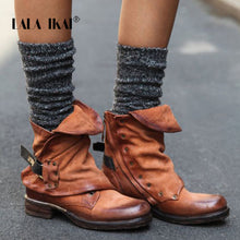 LALA IKAI Pleated Chelsea Boots Women PU leather Plus Size Ankle Boots Round Toe Low Heel Autumn Short Boots 014N1364 -3