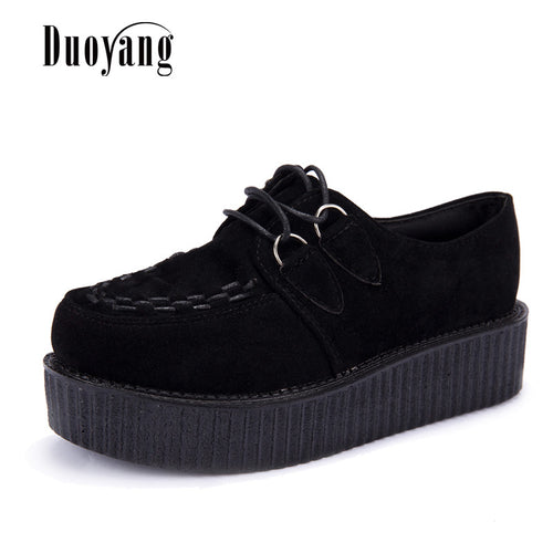 Creepers shoes plus size 35-41 women Shoes plus size ladies platform shoes 2018 Women Flats Female shoes laces