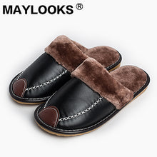 Men's Slippers Winter Pu Leather Thick With Plush Home Indoor Non-slip Thermal Slippers 2018 New Hot Sale Maylooks M-8831