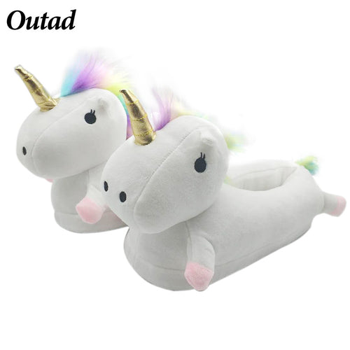 OUTAD Unicorn Slippers Winter Warm Home Woman Shoes Fur Mules Shoes For Women Men Zapatos Mujer ZX310201