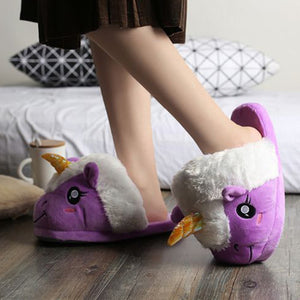 OUTAD Unicorn Slippers Winter Warm Home Woman Shoes Fur Mules Shoes For Women Men Zapatos Mujer ZX310201