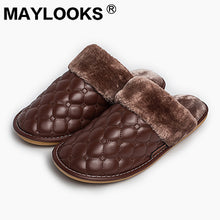 Men's Slippers Winter Pu Leather Thick With Plush Home Indoor Non-slip Thermal Slippers 2018 New Hot Sale Maylooks M-8838