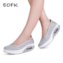 EOFK Summer Women Flat Platform Shoes Woman Casual Air Mesh Breathable Shoes Slip On Gray Fabric Shoes zapatos mujer